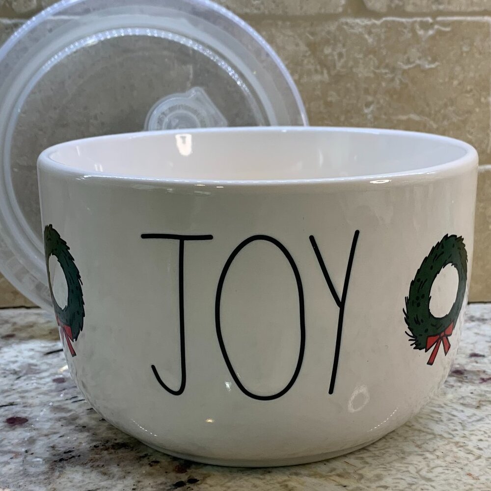 Rae Dunn JOY Holiday Ceramic Food Storage Container With Vented Plastic Lid